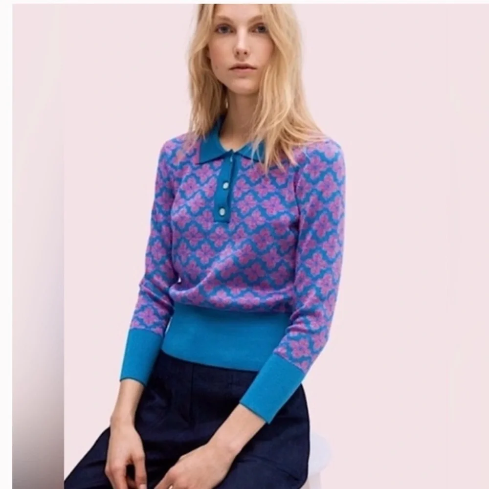 Kate Spade floral polo sweater women’s size S